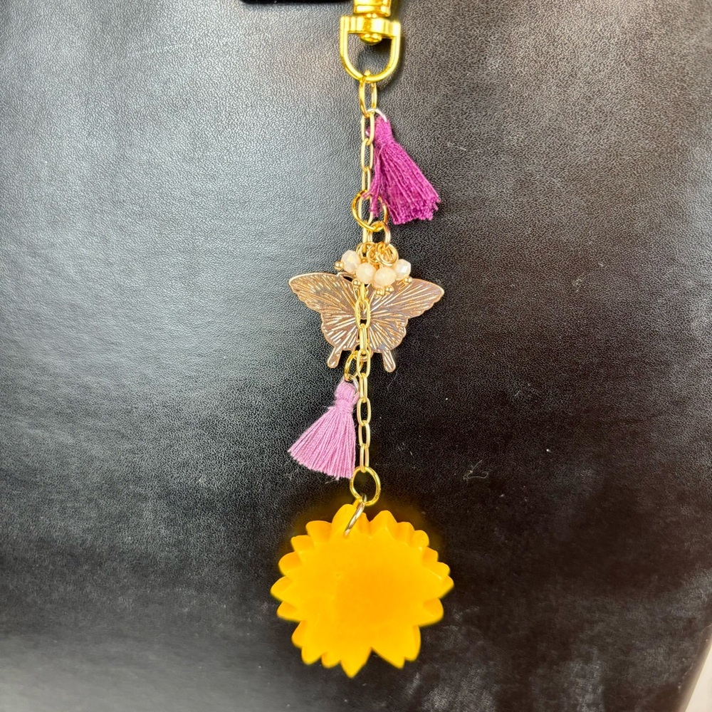 Sunflower‎ & Butterfly Bag Charm Keychain Hand Crafted - Picture 5 of 9